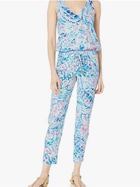 Lilly Pulitzer Paulina Jumpsuit size Small breakwater tint party wave print